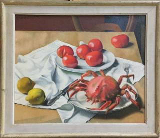 Stilleven met tomaten en krab